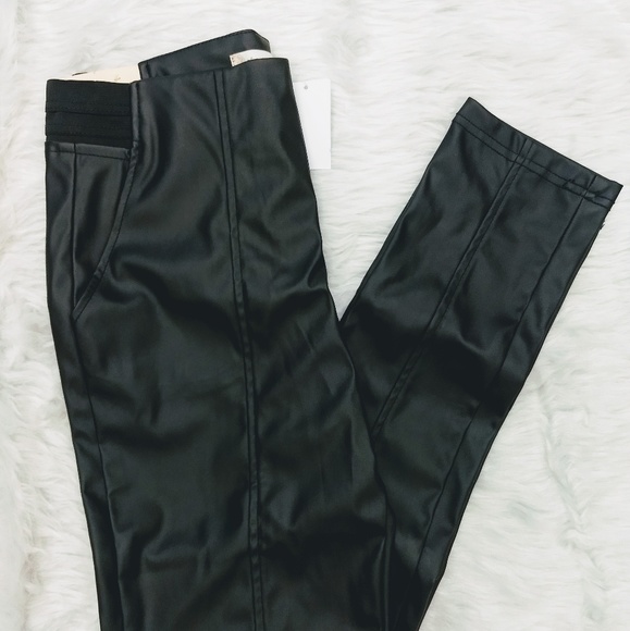 SMALL Black VEGAN LEATHER Skinny Pants BP67 - Picture 4 of 5